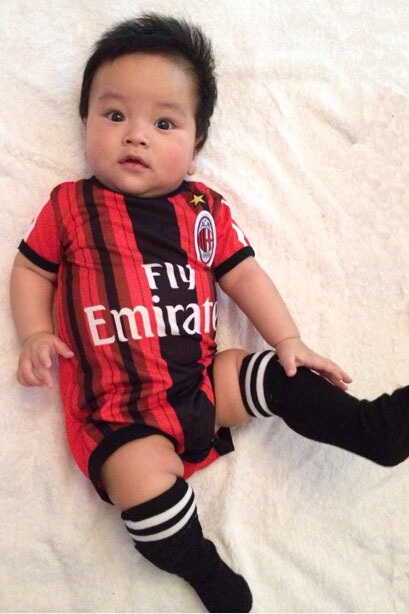 100 % ư ౸  峭 ٷ AC ж  , ǽ 9 ䷹ ౸  /100% Cotton Baby soccer jersey Rompers AC Milan kids jerseys,ONE-Piece Newborn i